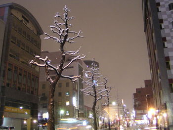 Low angle view of city street at night