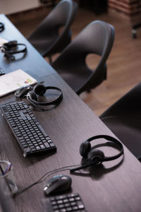 Close-up of stethoscope on table