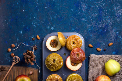 High angle view of fruits on table