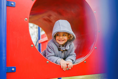 Boy playing in playground