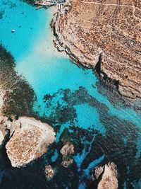 High angle view of rocks on beach