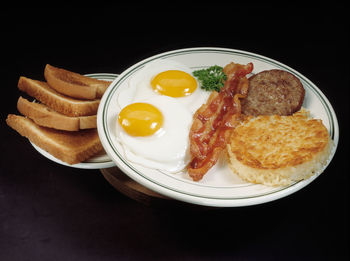 High angle view of breakfast served in plate