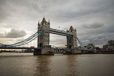 View of bridge over river against cloudy sky