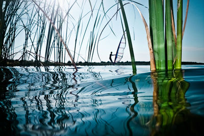 Close-up of rippled water against clear sky