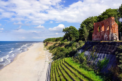 Scenic view of sea against cloudy sky