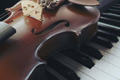 High angle view of piano