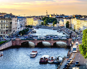 High angle view of bridge over river in city