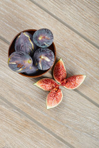 High angle view of fruits on table