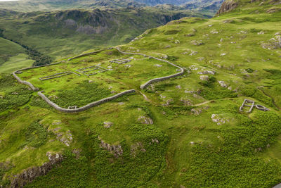 High angle view of green landscape