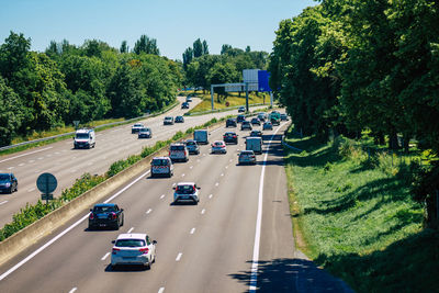 High angle view of cars on road in city