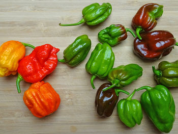 High angle view of vegetables on table