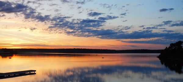 Scenic view of calm lake at sunset