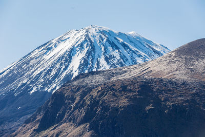Scenic view of snowcapped mountain against blue sky