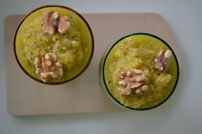 High angle view of food in bowl on table