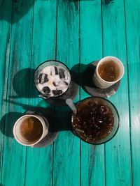 High angle view of coffee on table