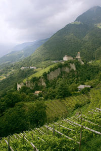 Scenic view of landscape and mountains against sky