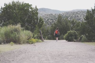 Rear view of woman walking on landscape