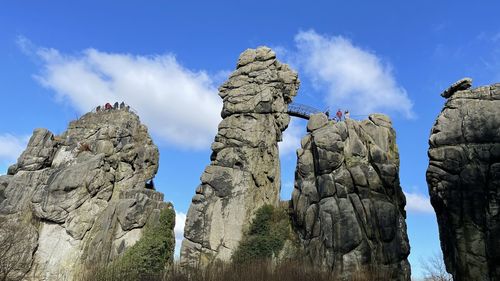 Low angle view of rock formations against sky