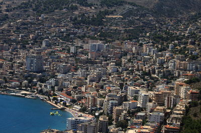 High angle view of buildings in city