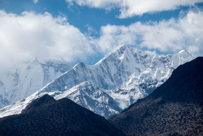 Scenic view of snowcapped mountains against sky