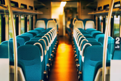 High angle view of empty seats in bus