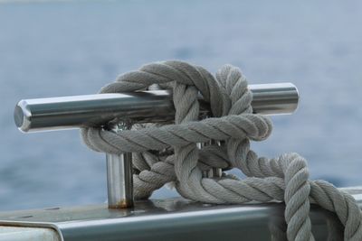 Close-up of rope tied on boat