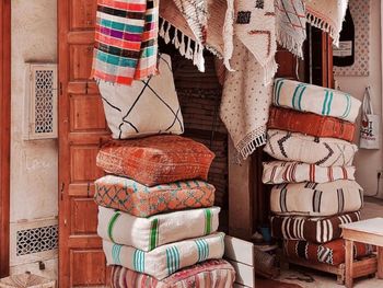 High angle view of multi colored towels