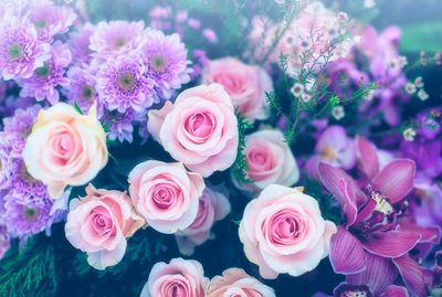 High angle view of rose bouquet