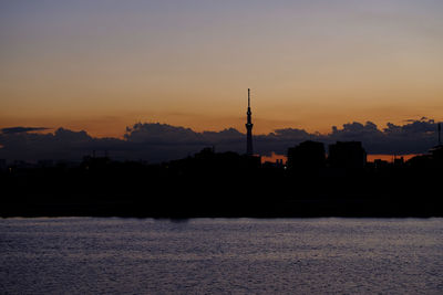 Silhouette of city at sunset