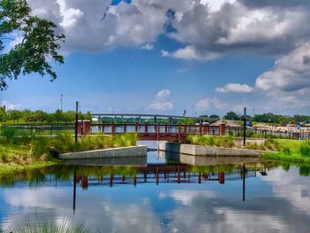 Bridge over river against sky