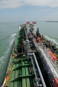 High angle view of ship on sea against sky