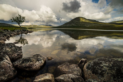 Scenic view of lake against sky