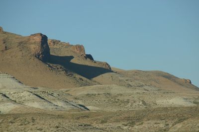 Scenic view of sand dunes against clear sky