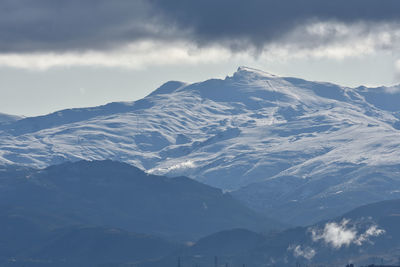 Scenic view of snowcapped mountains against sky