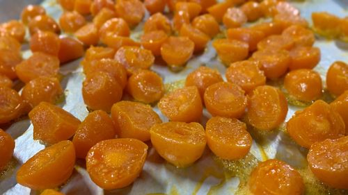 Full frame shot of chopped fruits in plate