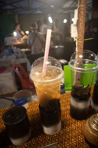 Close-up of beer glass on table