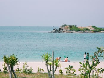 Scenic view of sea against clear sky