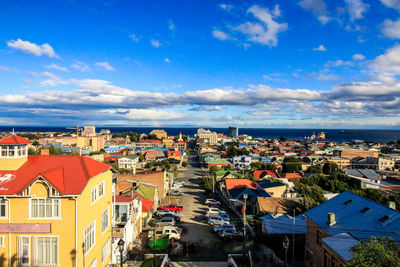 High angle view of townscape against sky