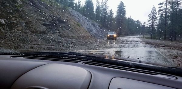 Car moving on road in winter