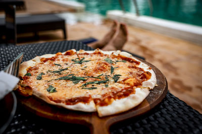 Close-up of pizza on table