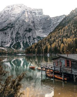 Scenic view of lake against mountain range