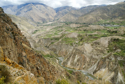 Scenic view of landscape and mountains against sky