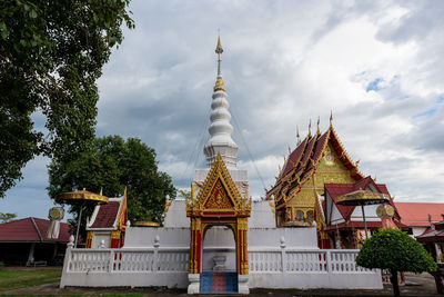 Low angle view of pagoda against sky