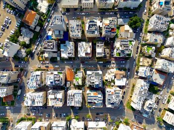 High angle view of buildings in city