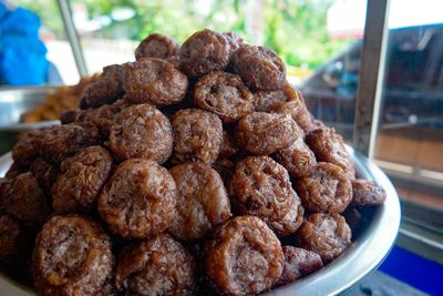 Close-up of bread cakes for sale in store