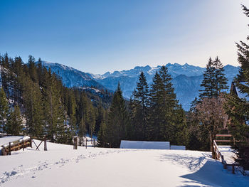 Snow covered mountains against sky