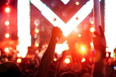 Rear view of people enjoying at music concert