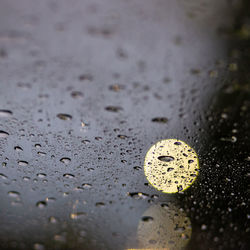 Close-up of raindrops on glass window