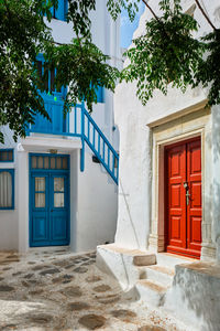 Greek mykonos street on mykonos island, greece