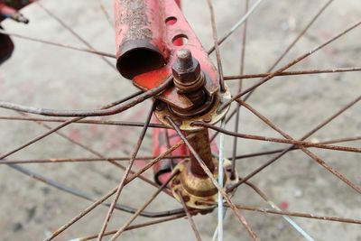 Close-up of rusty bicycle spoke